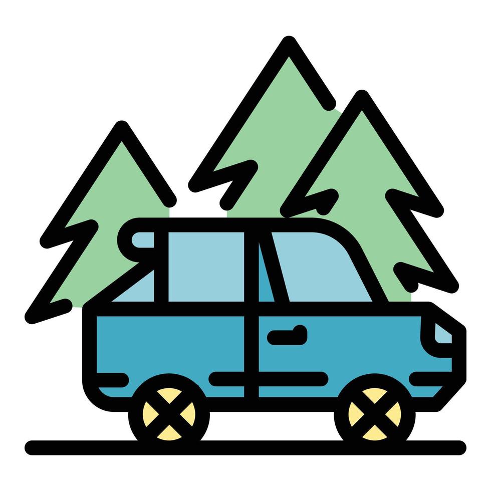 Forest mountain car trip icon color outline vector