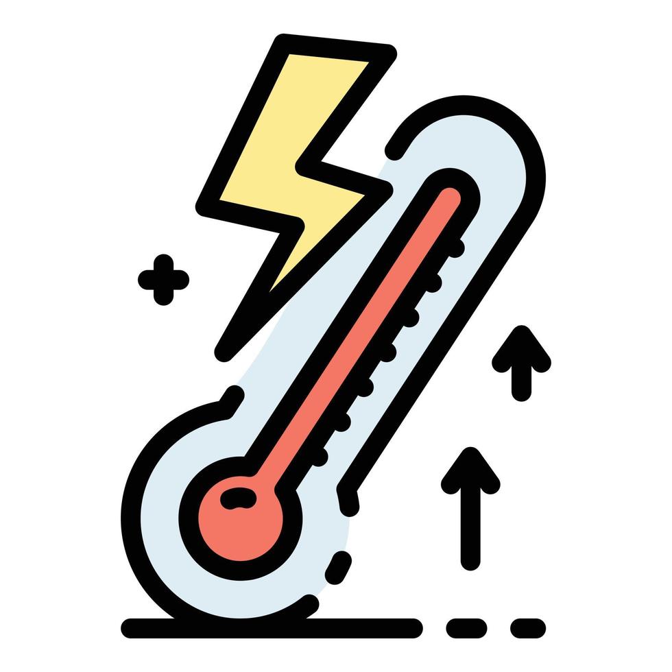 vector de contorno de color de icono de termómetro y relámpago