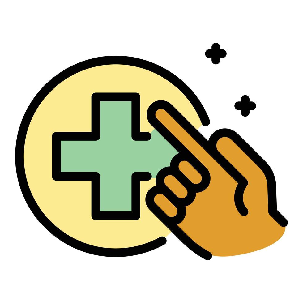 Hand and medical cross icon color outline vector