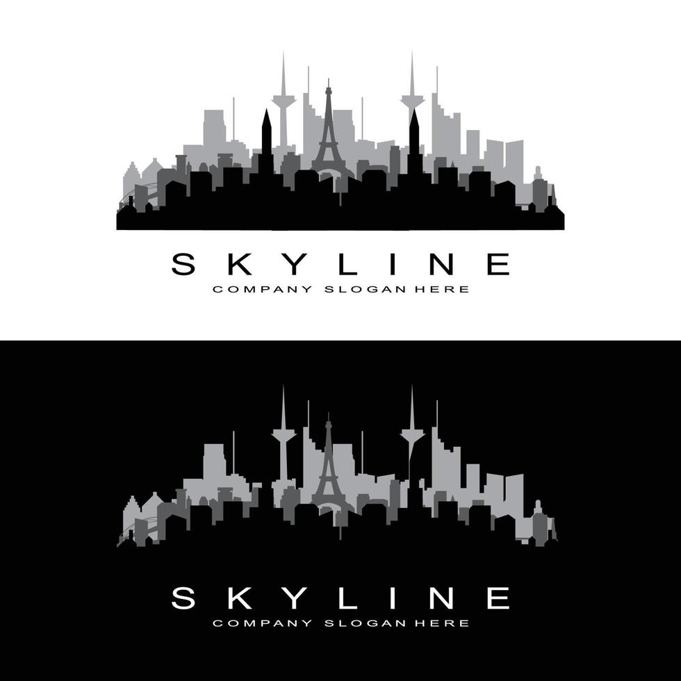 Skyline Logo Design, Cityscape Vector Tall Buildings, City Building Fit Design, Banner Template Construction Company