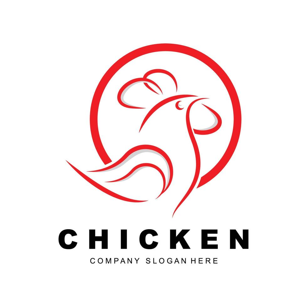 logotipo de pollo, vector de animales de granja, diseño para granja de pollos, restaurante de pollo frito, cafetería