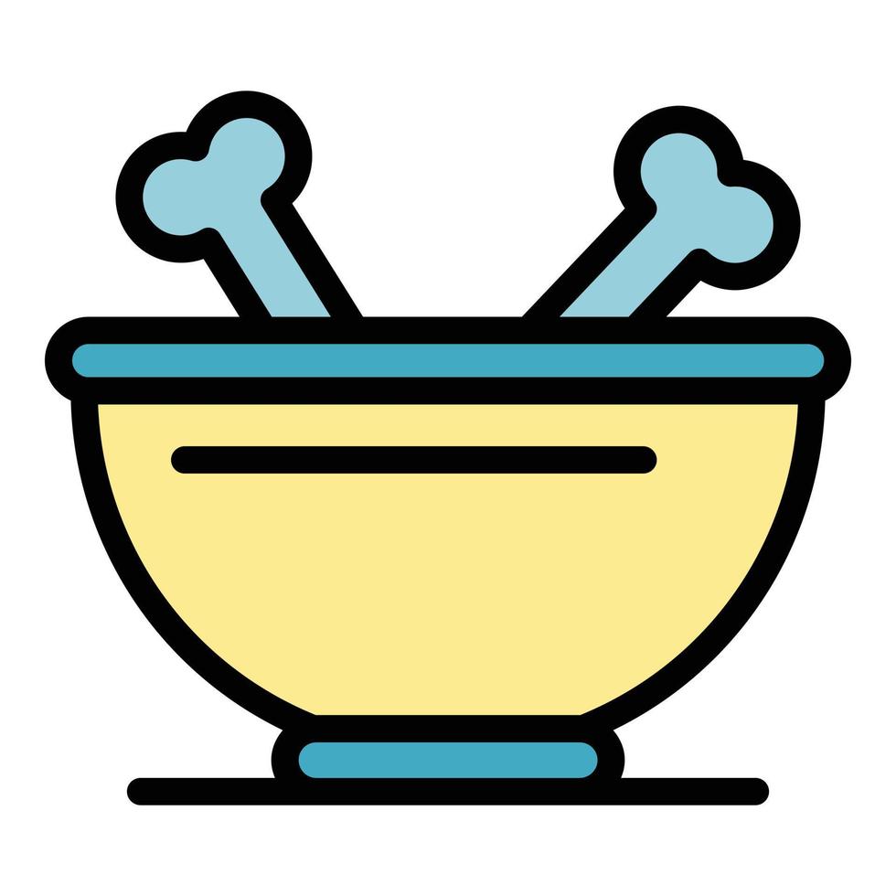 Dog bowl with bones icon color outline vector