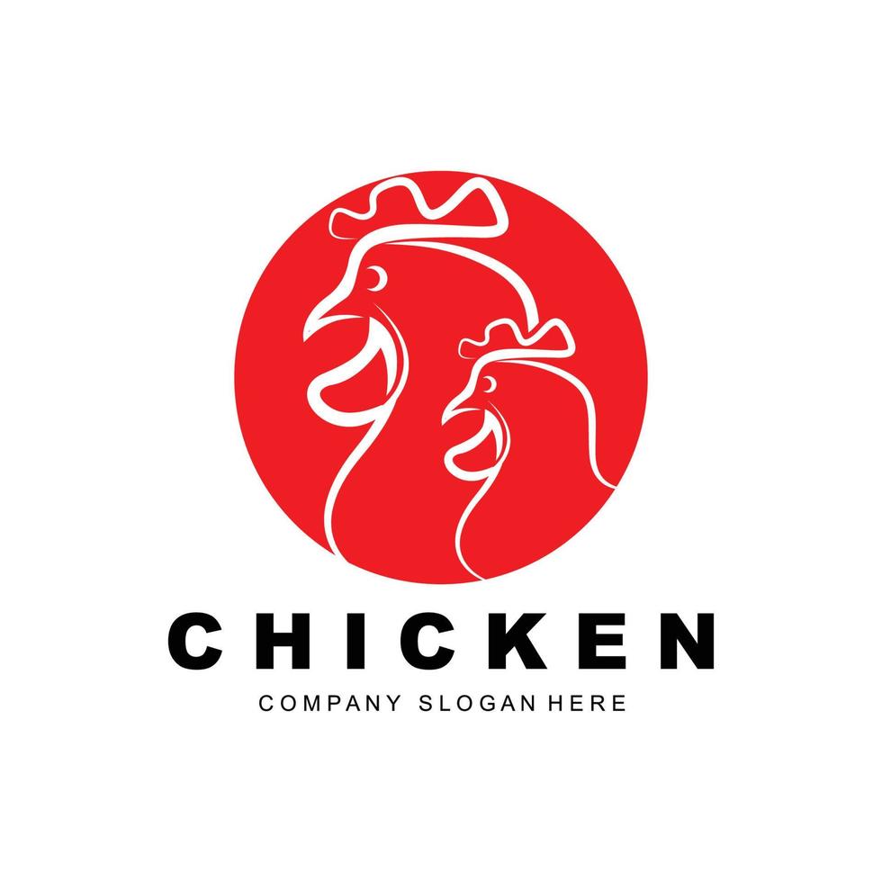 logotipo de pollo, vector de animales de granja, diseño para granja de pollos, restaurante de pollo frito, cafetería