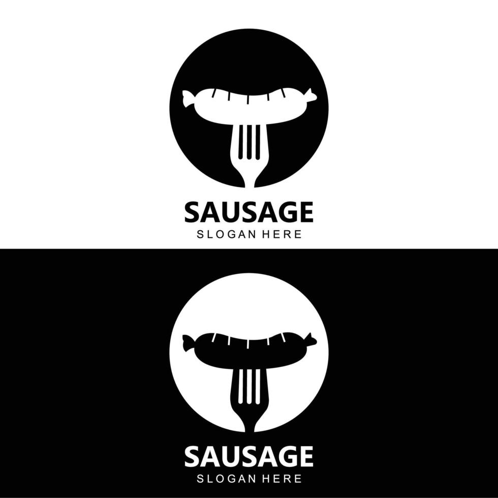 logo de salchicha, vector de comida moderna, diseño para marcas de comida a la parrilla, bbq, tienda de salchichas, perrito caliente