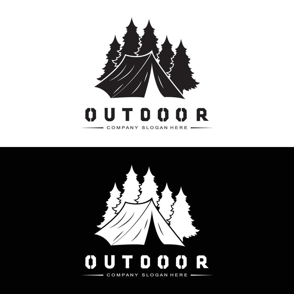 diseño de logotipo de fogata, vector de camping, fuego de madera y diseño forestal