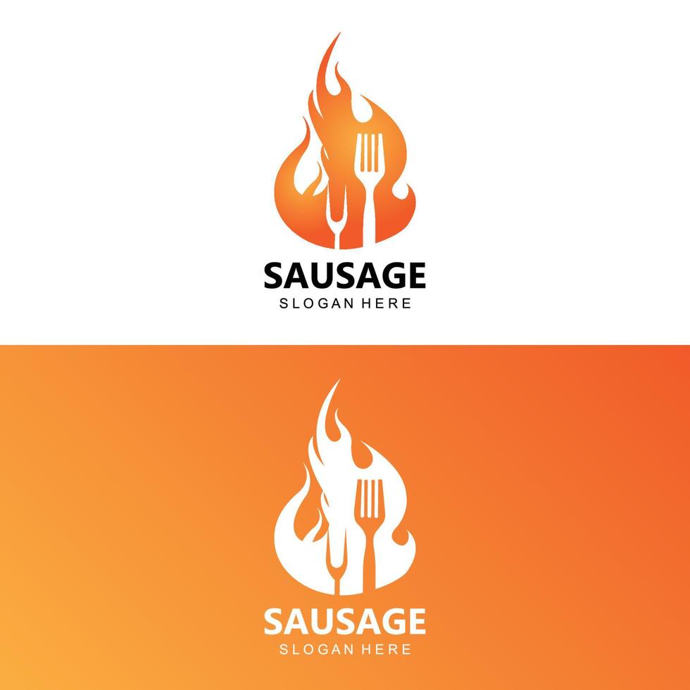 logo de salchicha, vector de comida moderna, diseño para marcas de comida a la parrilla, bbq, tienda de salchichas, perrito caliente