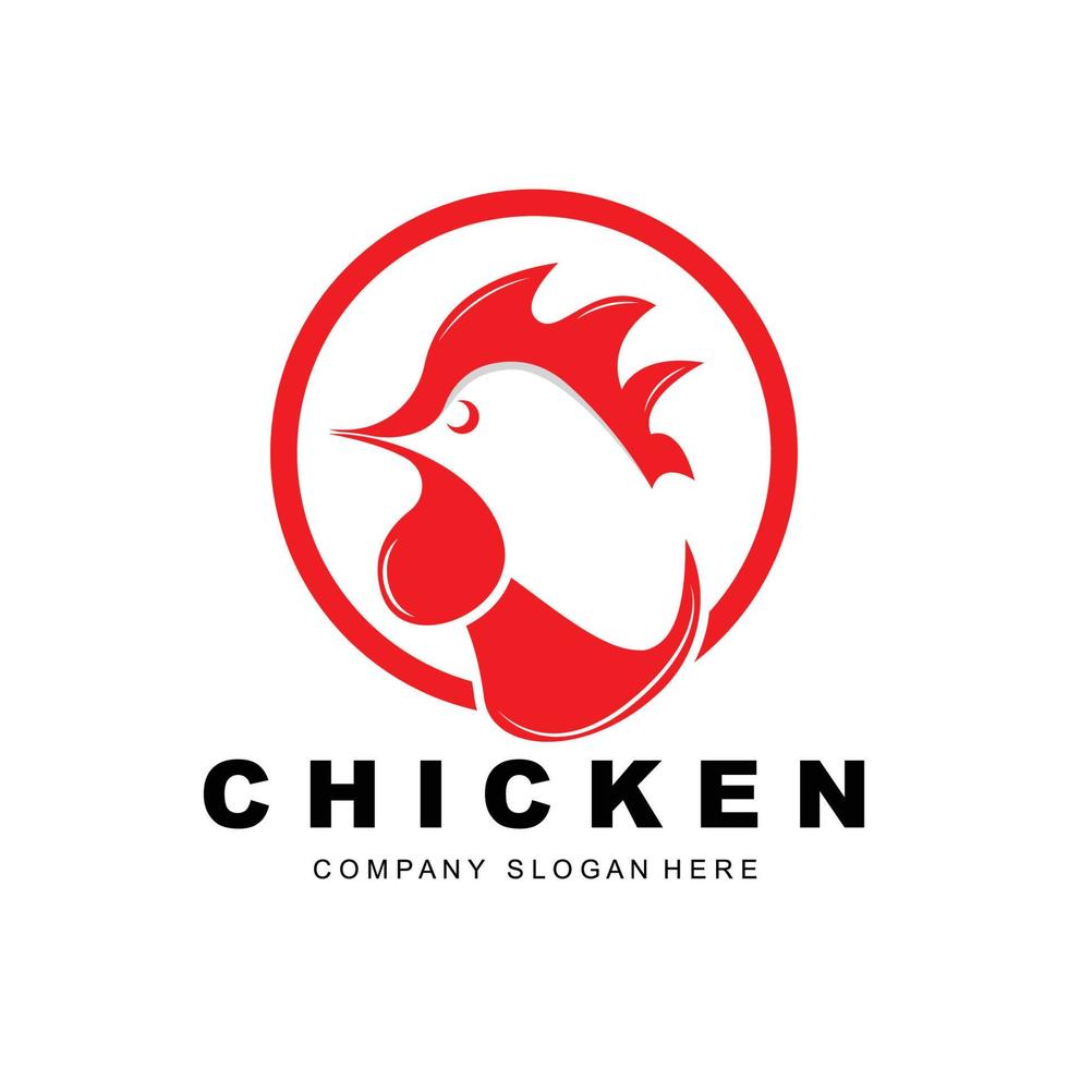 logotipo de pollo, vector de animales de granja, diseño para granja de pollos, restaurante de pollo frito, cafetería