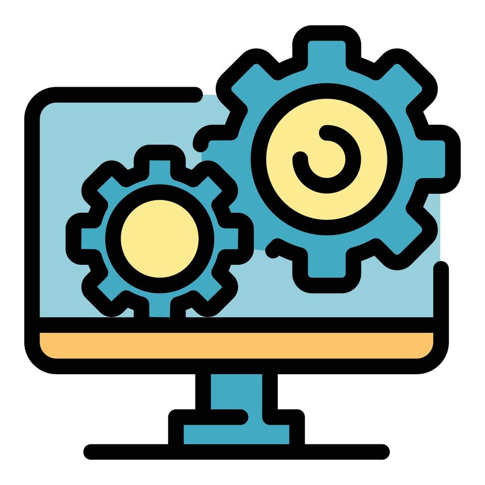 Gears on the monitor icon color outline vector