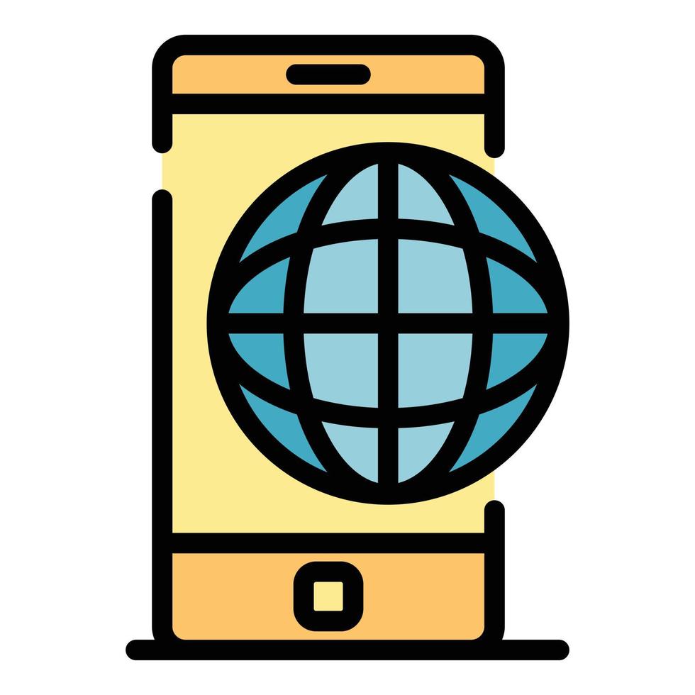 Smartphone and globe icon color outline vector