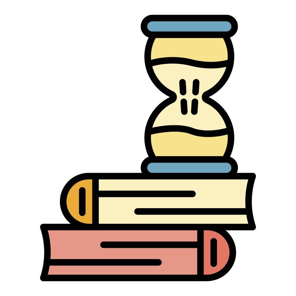 Hourglass on books icon color outline vector