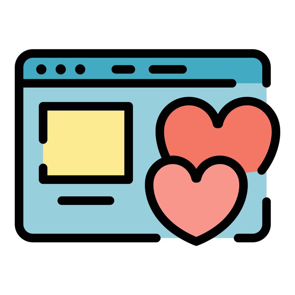 vector de contorno de color de icono de carta de internet de amor
