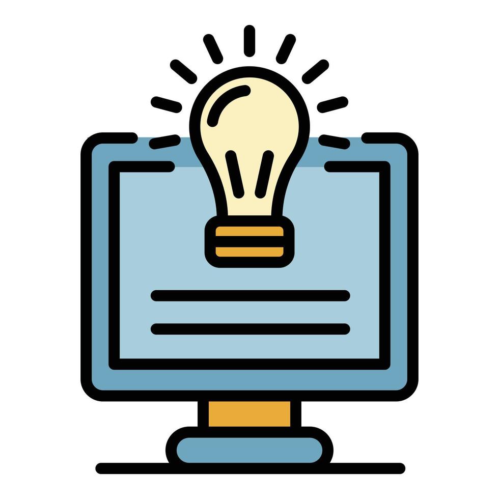 Light bulb on screen icon color outline vector