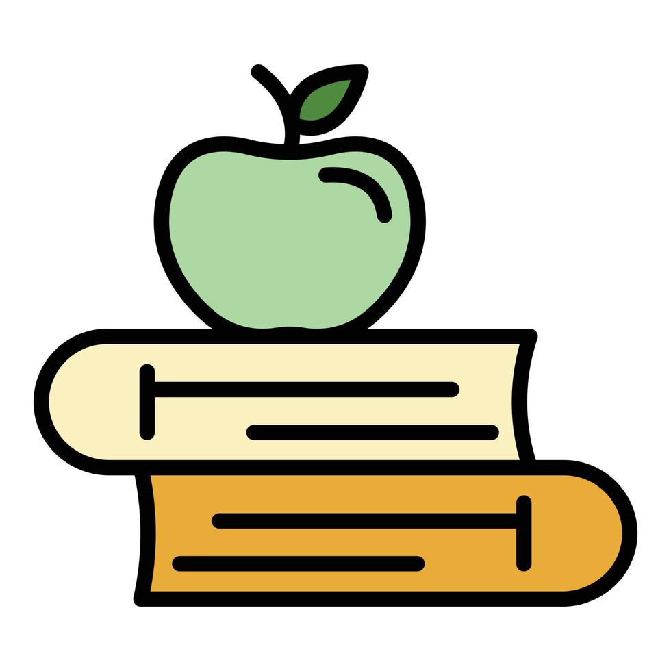 Apple on books icon color outline vector