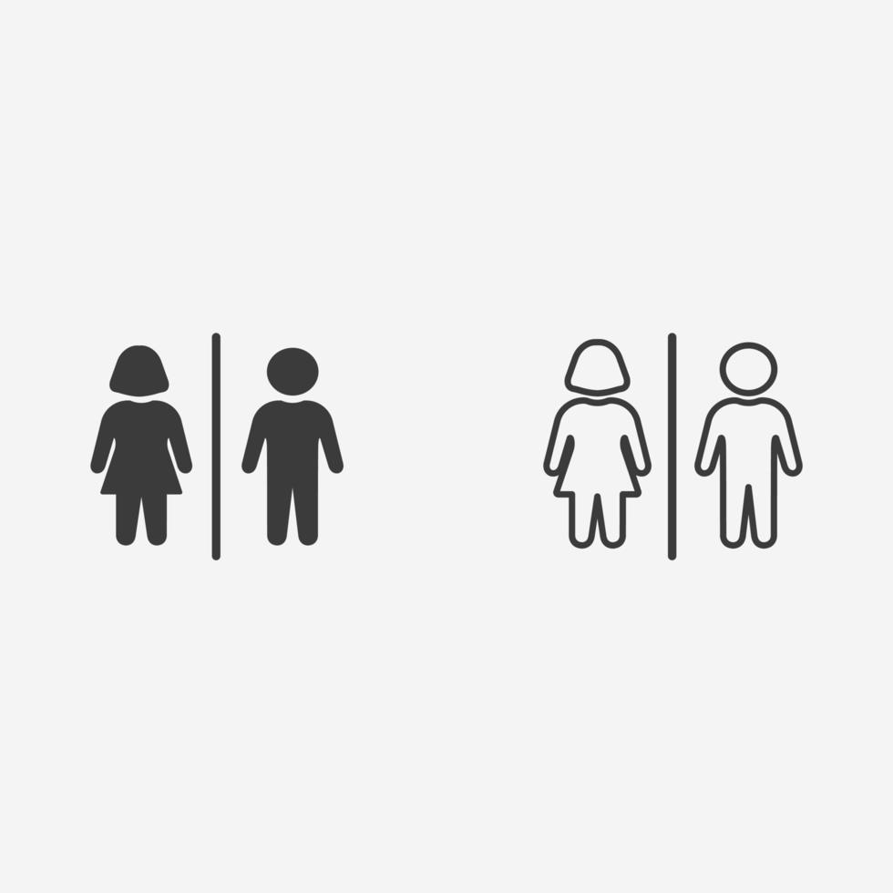 inodoro, vector de icono de puerta wc. wc de mujeres y hombres, inodoro, símbolo de baño