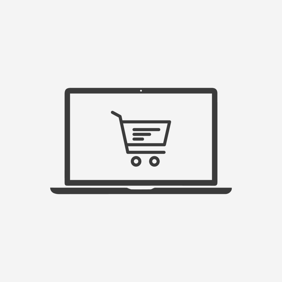 online shopping icon vector. trolley, laptop with basket symbol sign vector