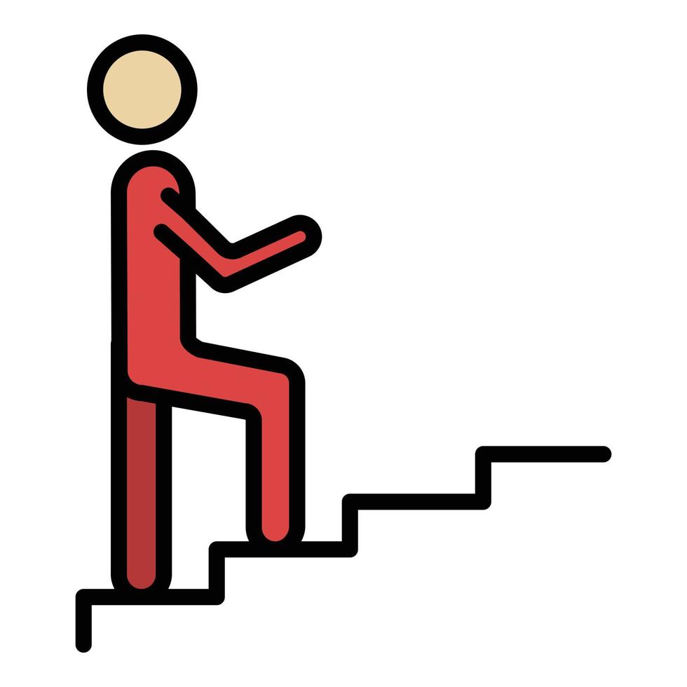 un hombre sube el vector de contorno de color del icono de las escaleras