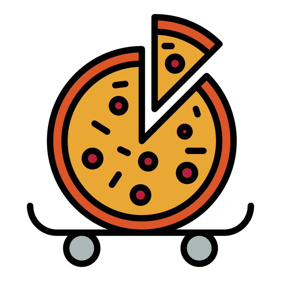 vector de contorno de color de icono de pizza sobre ruedas