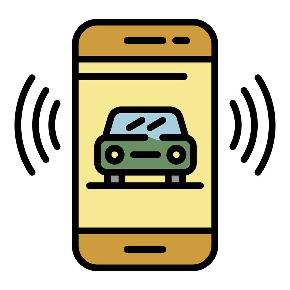 Car on smartphone screen icon color outline vector