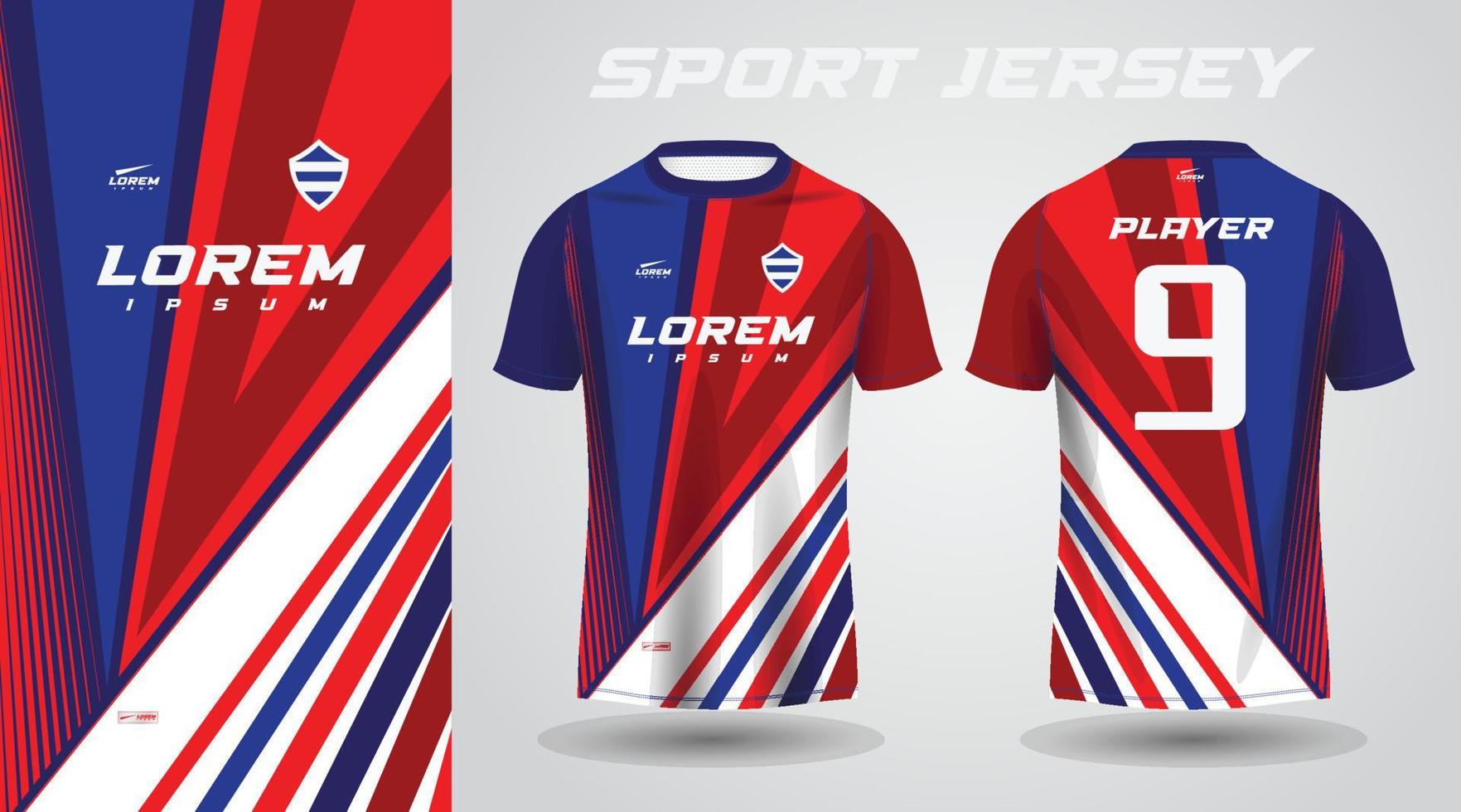 diseño de jersey deportivo de camisa roja azul vector