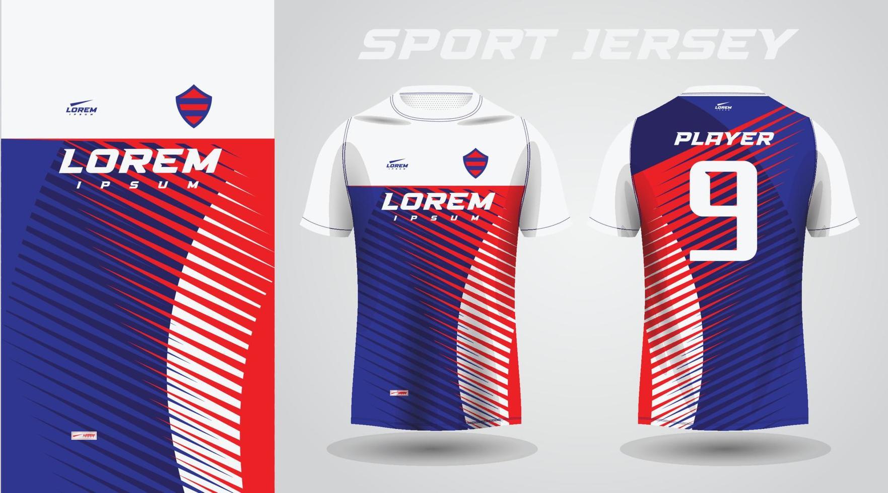 diseño de jersey deportivo de camisa roja azul vector