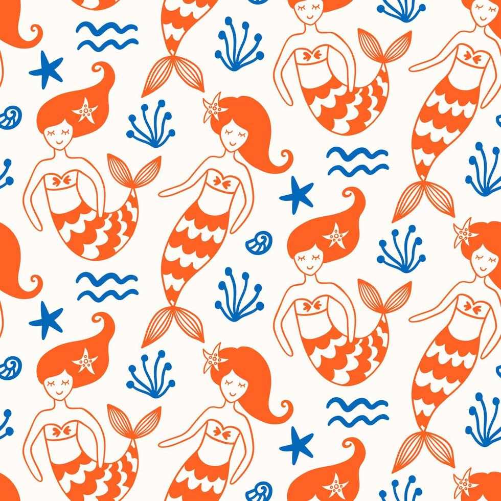 Seamless Pattern with Cute Mermaids vector