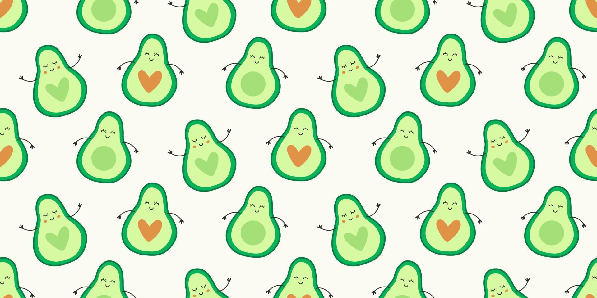 Cute Avocado Seamless Pattern Background with hearts shapes vector