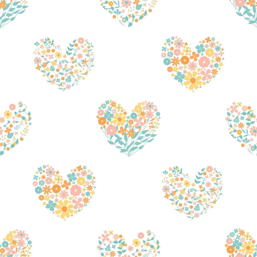 colorful flower in heart shape seamless for fabric pattern or digital paper vector