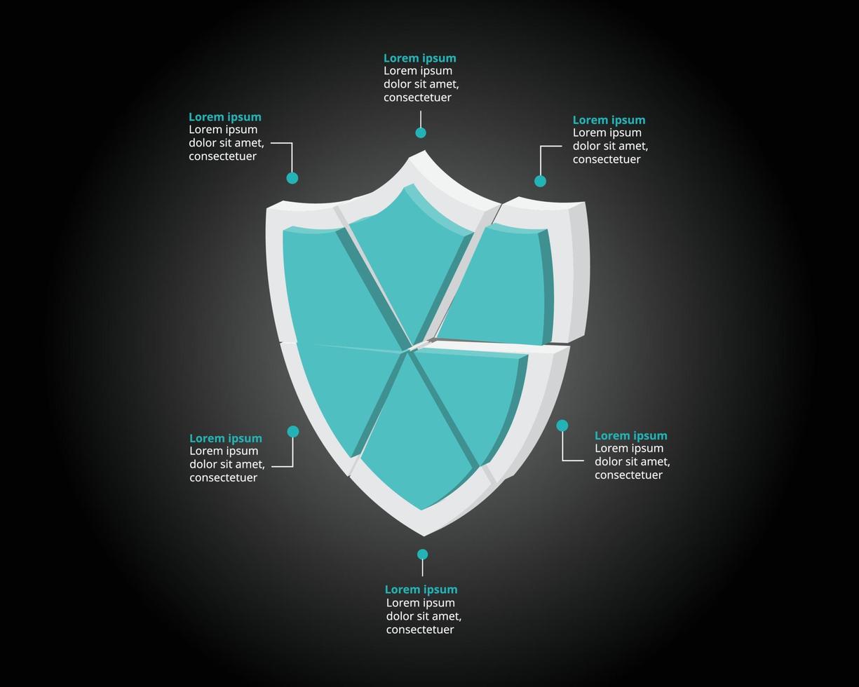 plantilla de seguridad para infografía para presentación de 6 elementos vector