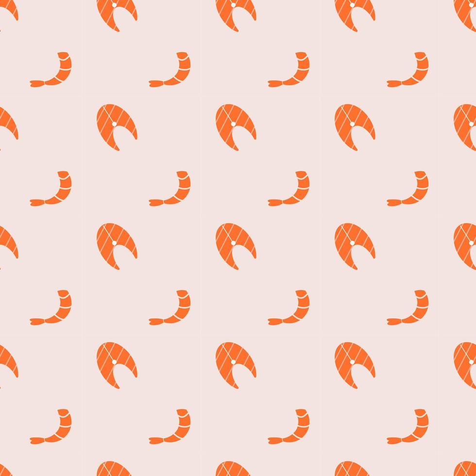 Salmon steak and shrimp, seamless pattern, vector. vector