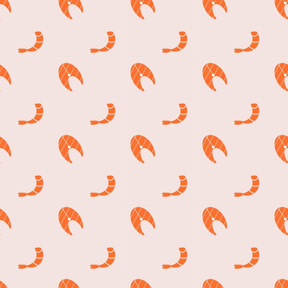 Salmon steak and shrimp, seamless pattern, vector. vector