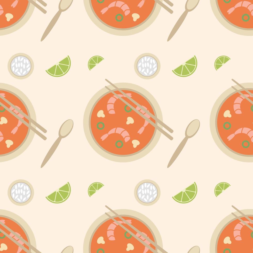 Soup Tom Yum in a bowl, seamless pattern, vector. vector