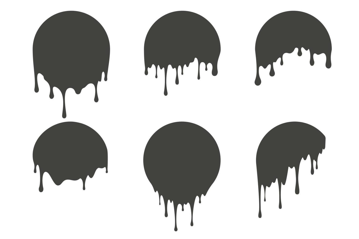 Melted drip in circle shape. Drops of liquid chocolate, cream or paint. Splashes of black blob for logo and frame. Vector