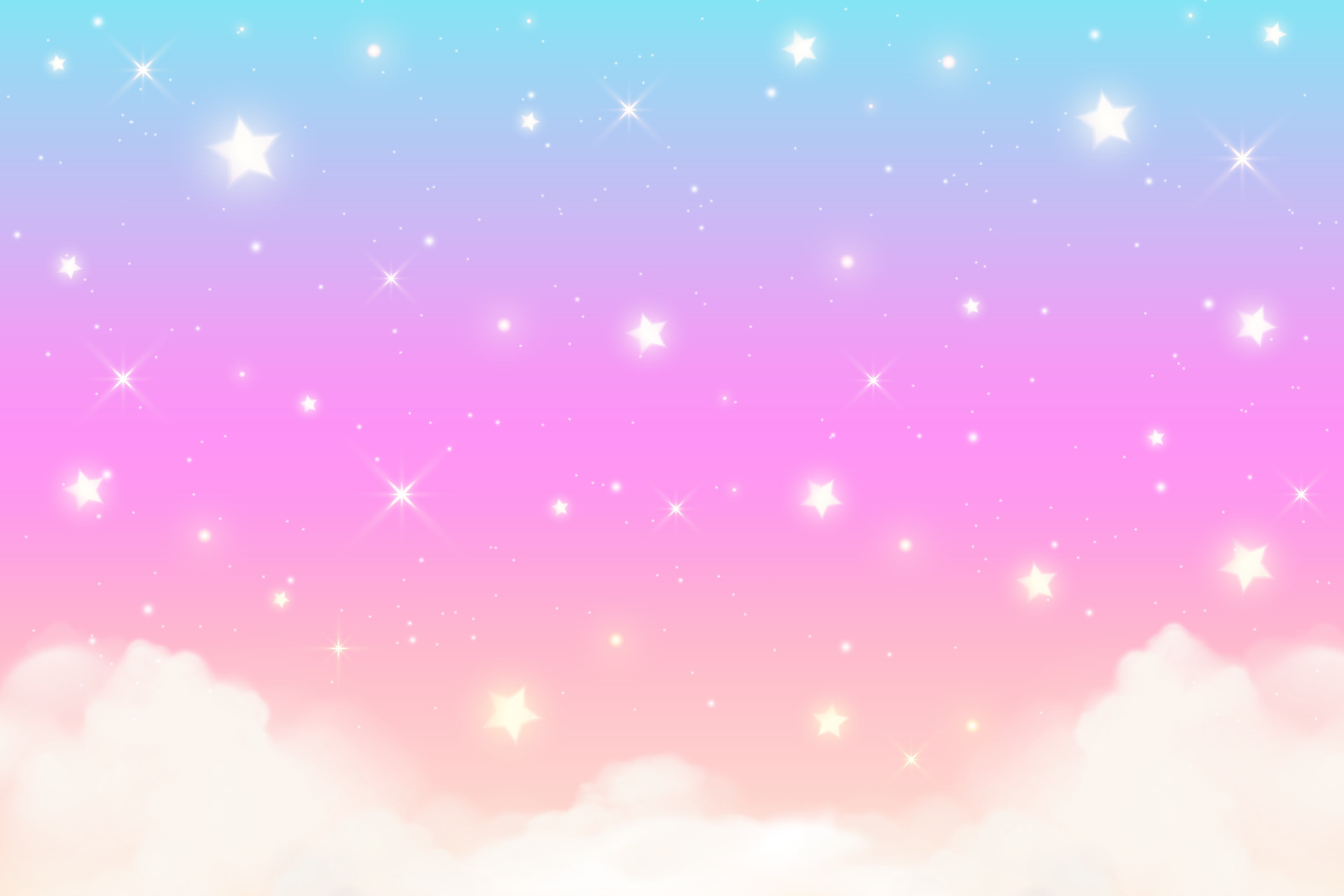 Rainbow unicorn background with clouds and stars. Pastel color sky ...