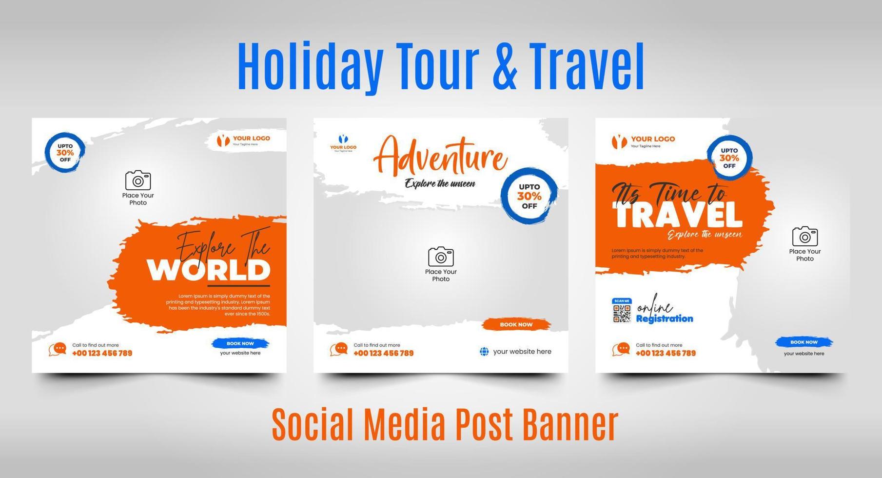 Travel social media post template for summer holiday tourisim marketing and offer sale web square flyer post or banner design promotion vector template.