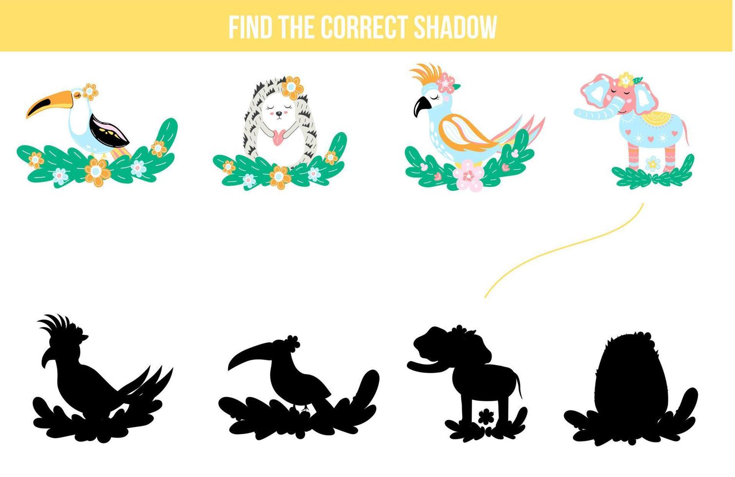 Shadow game with exotic animals vector