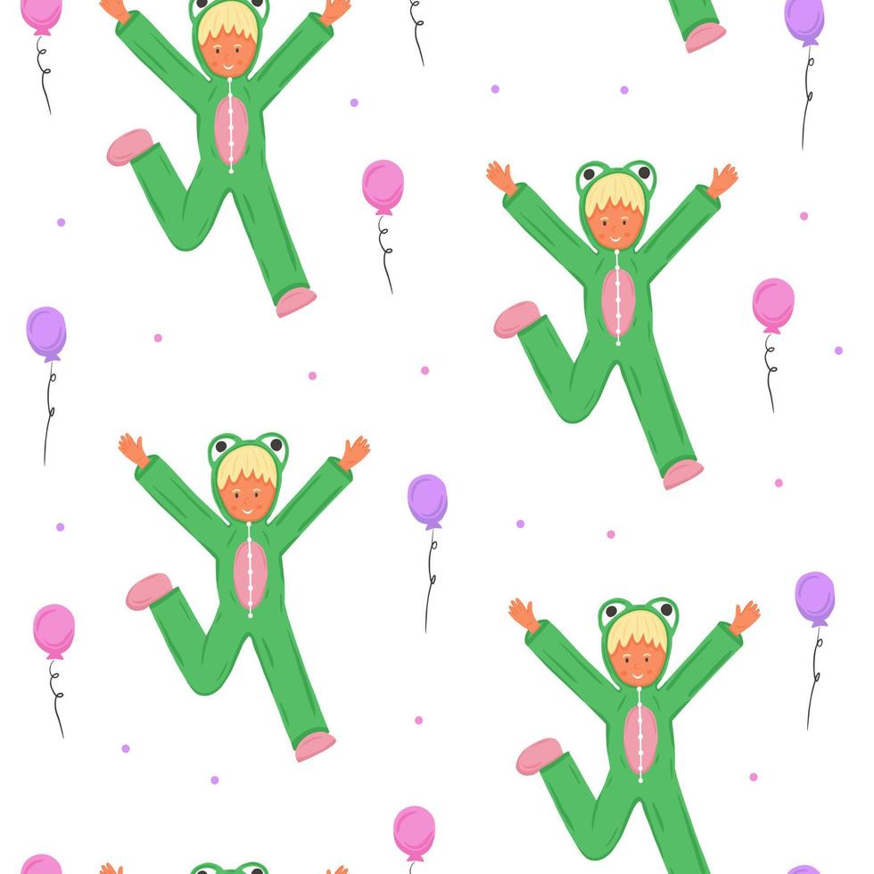 Seamless pattern with child in frog pajama vector