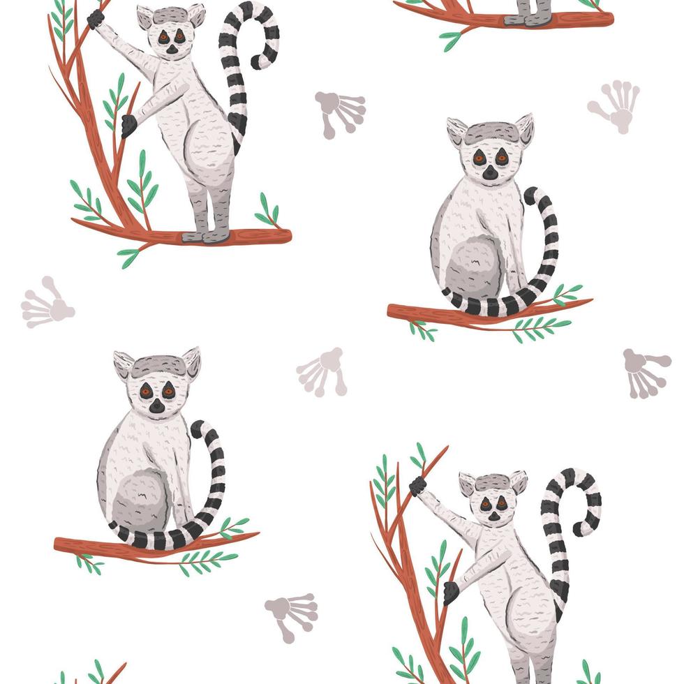 Seamless pattern with lemur vector