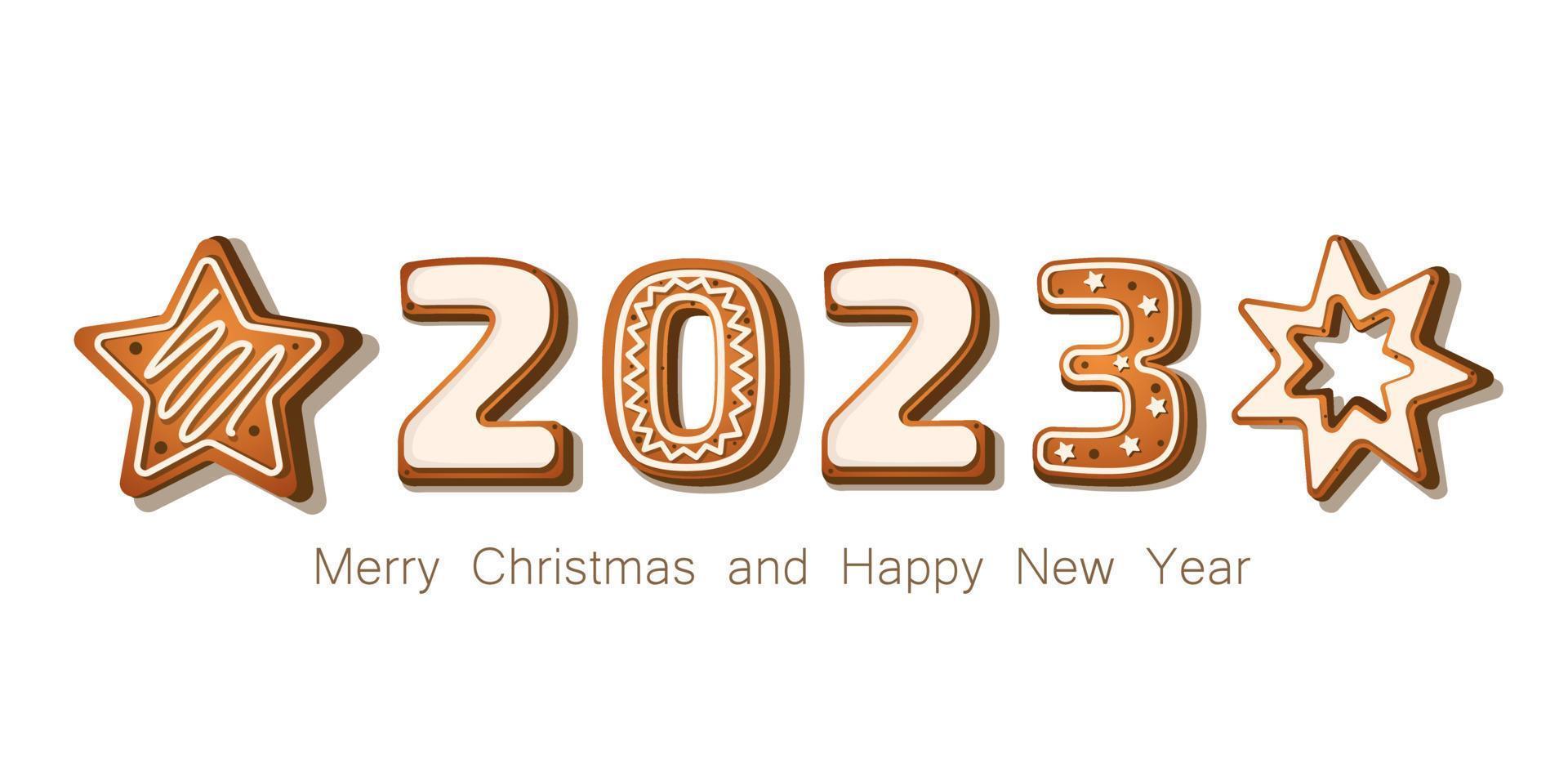 The picture shows gingerbread in the form of the new year 2023. Will it taste just as good vector