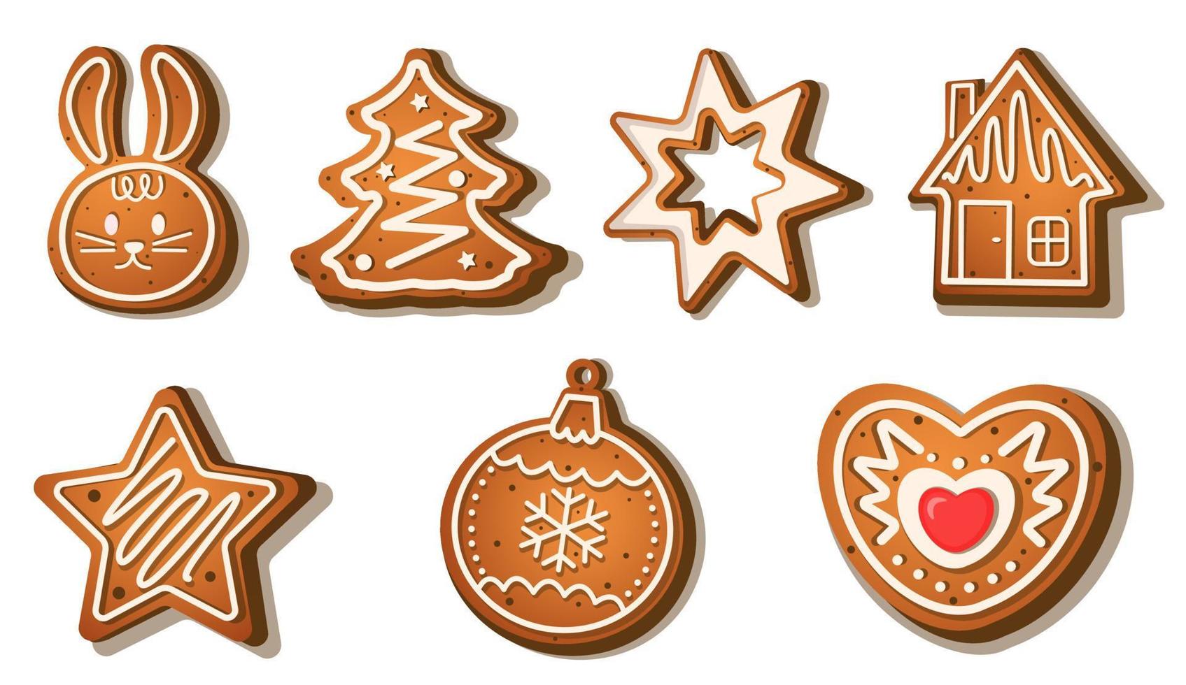 Numerals and New Year toys in the form of gingerbread a Christmas tree, a gingerbread house, stars, snowflakes and a rabbit as a symbol of the new year 2023. drawn in cartoon vector style