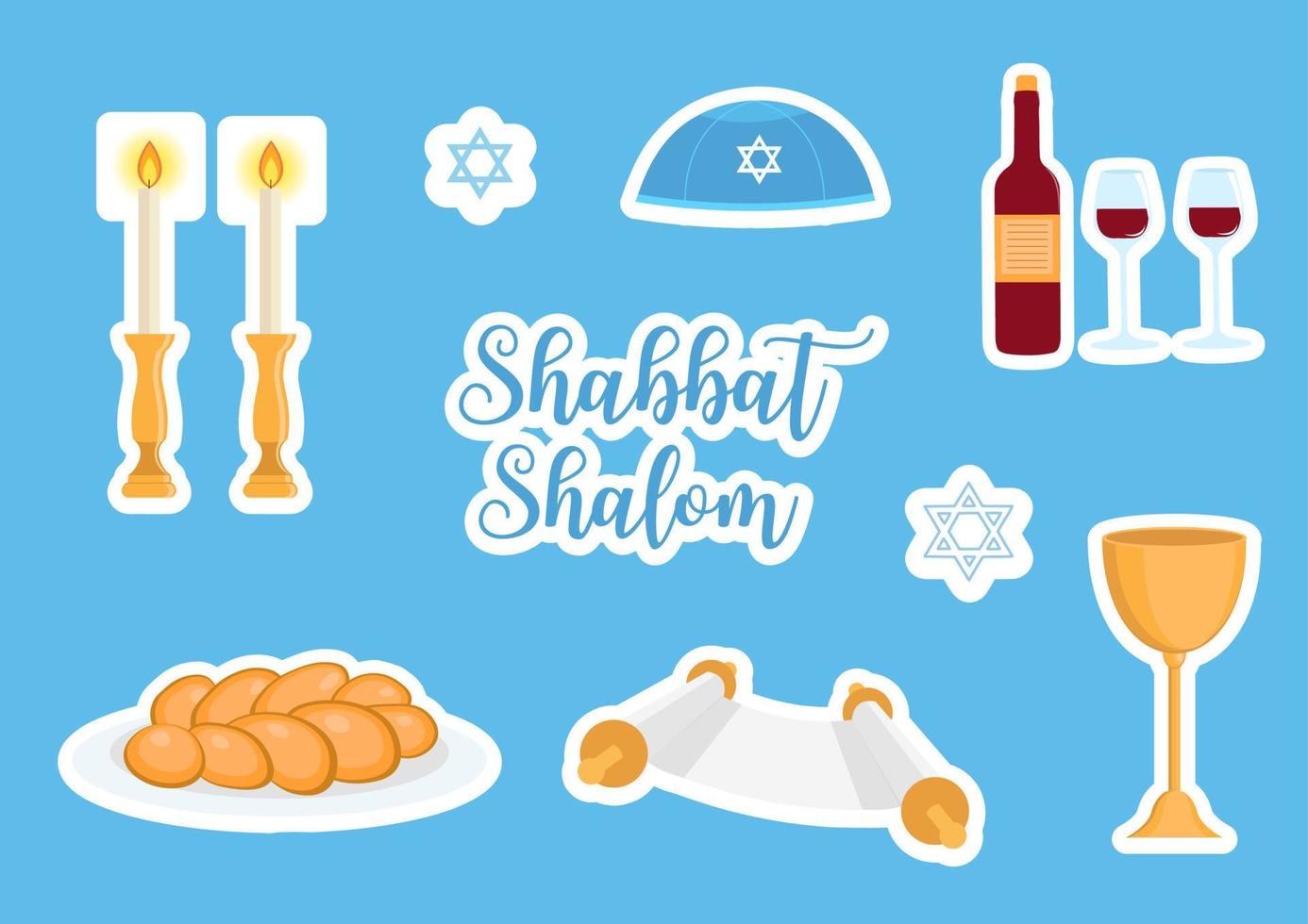 Shabbat Shalom greeting card, jewish symbols set. Judaism concept. Isolated on white background vector