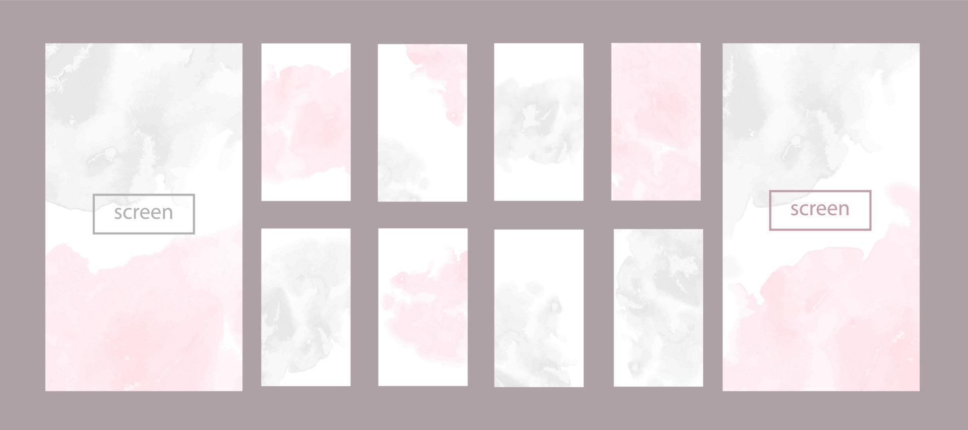 Soft watercolor background. Modern screen vector design for mobile app or brochure. Pastel gray and pink colors