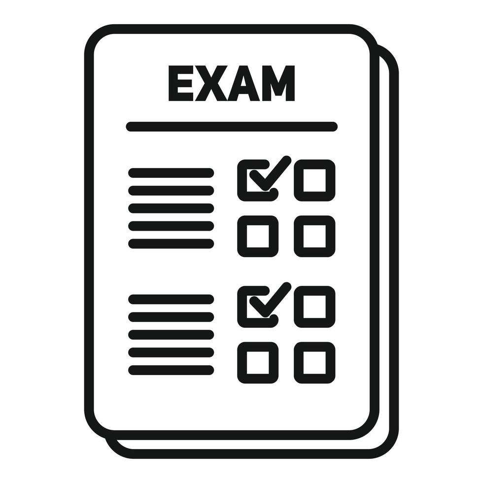 vector de contorno de icono de formulario de examen. cheque en papel