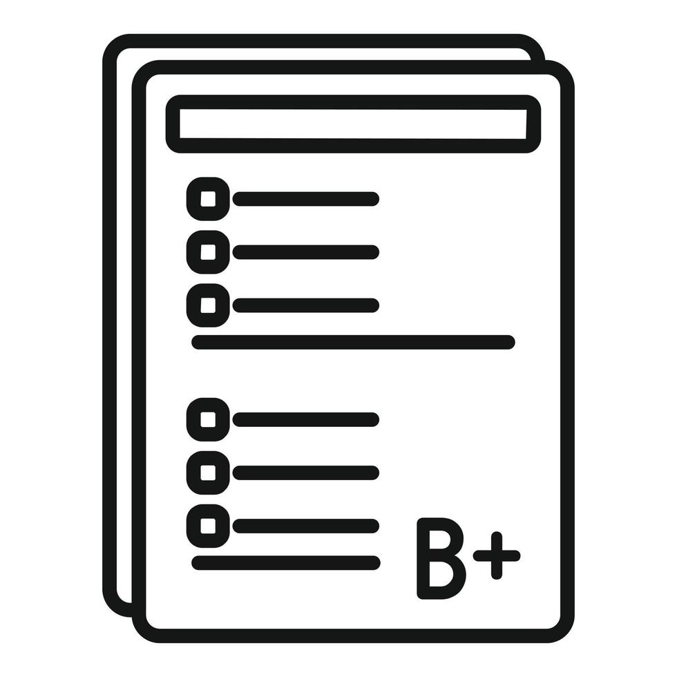 vector de contorno de icono de prueba de papel. examen de respuesta