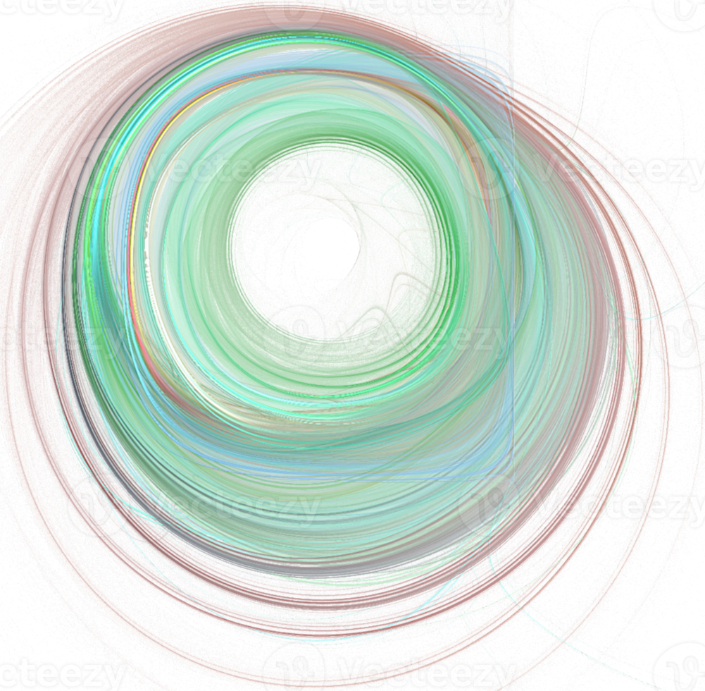 abstrakt linjär teckning spiral från flerfärgad cirklar, isolerat element png