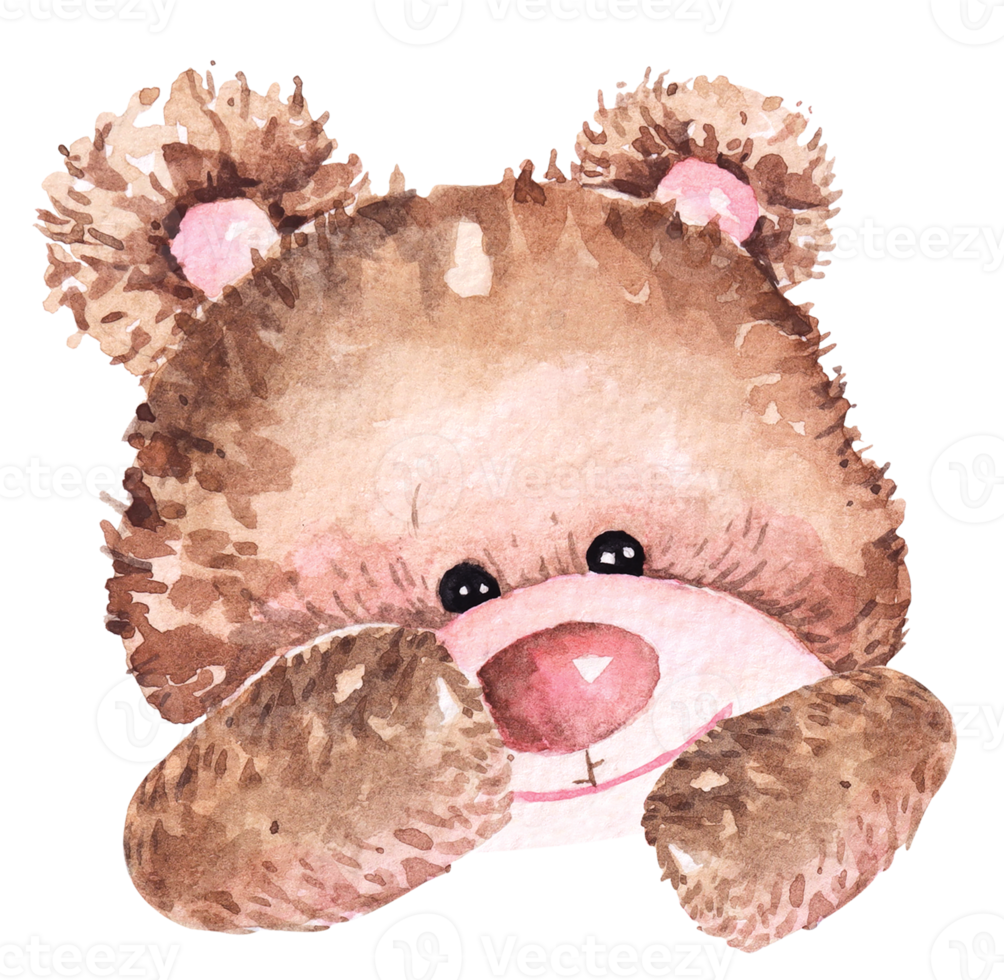 Watercolor teddy bear hand drawn illustration.Lovely Teddy Bear brown toy for valentines day gifts. png