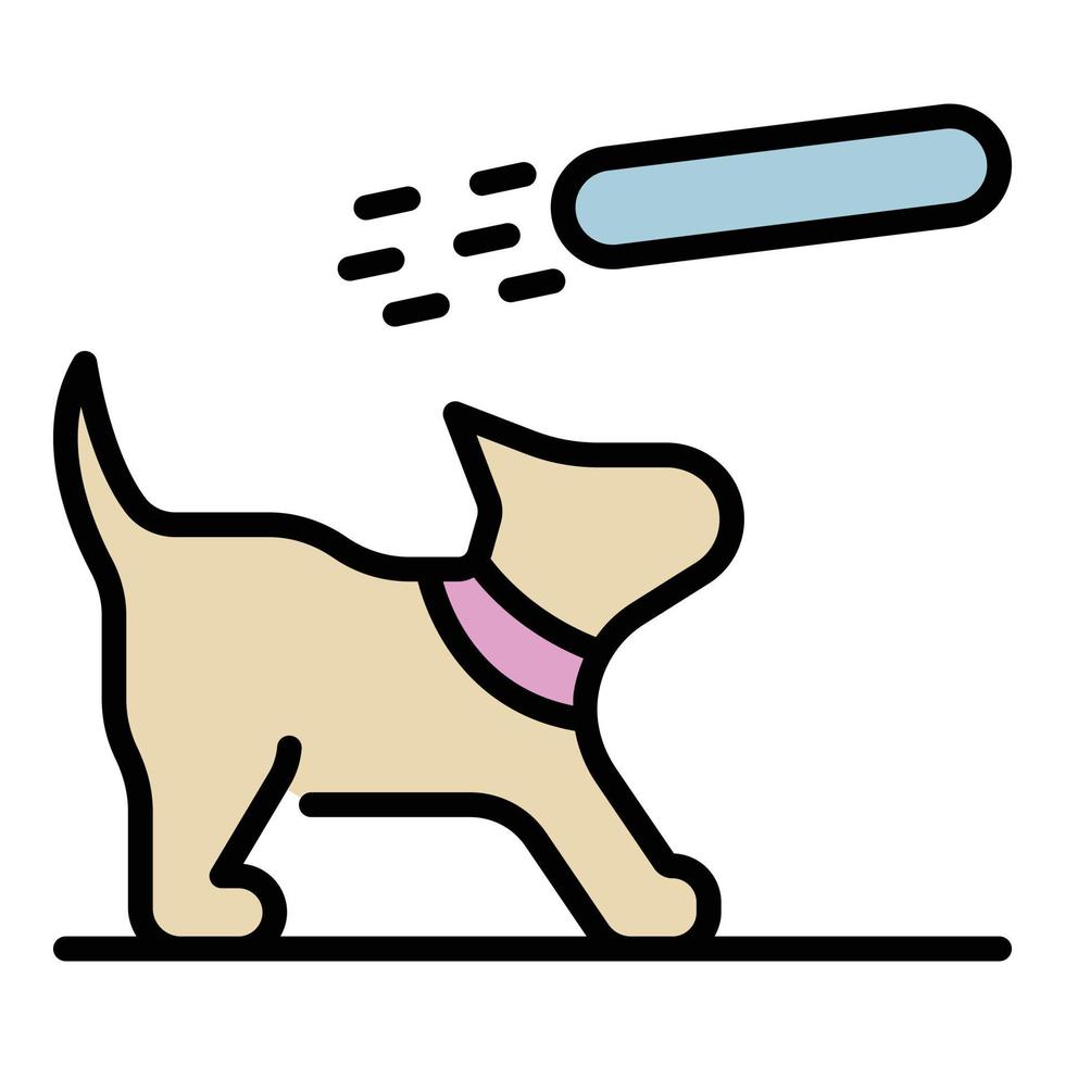 Dog catch flying plate icon color outline vector