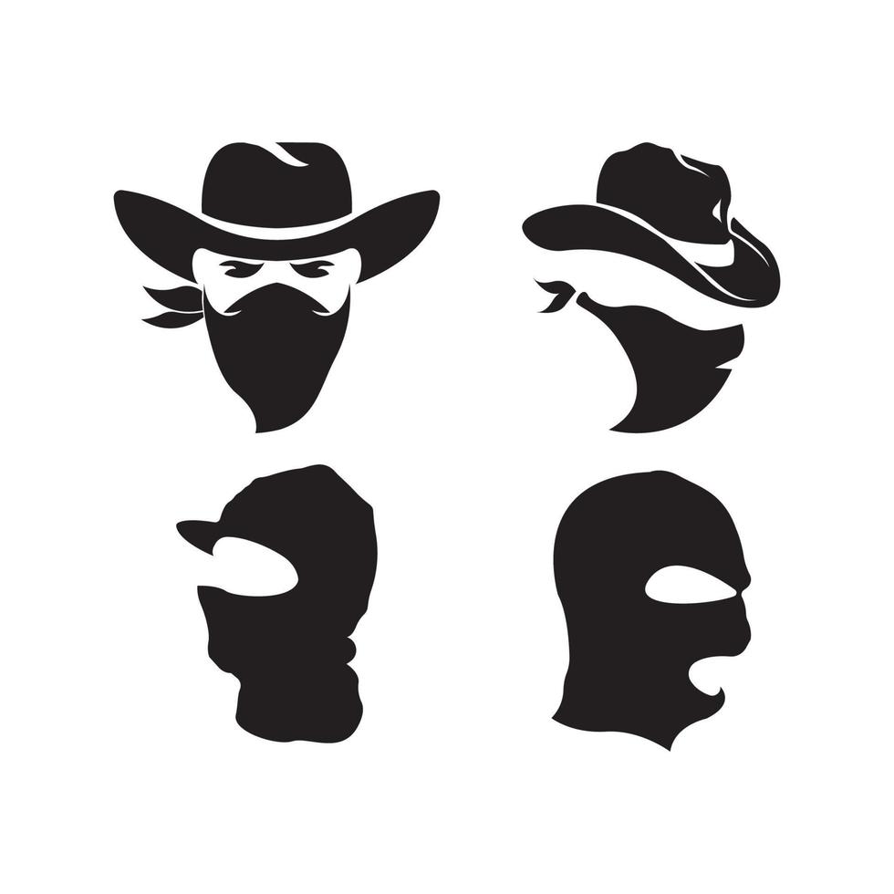 máscara criminal e icono de bandido, diseño de vectores de logotipo