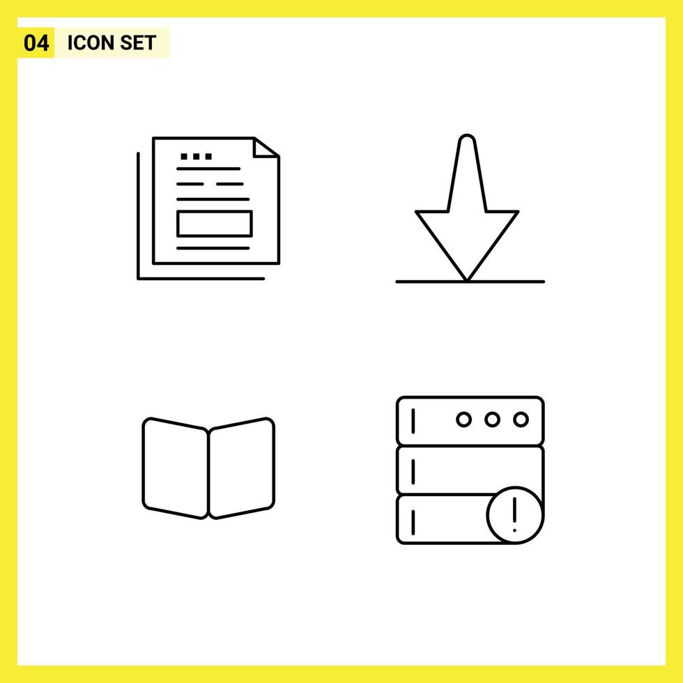 4 Creative Icons Modern Signs and Symbols of data book invoice bottom layout Editable Vector Design Elements