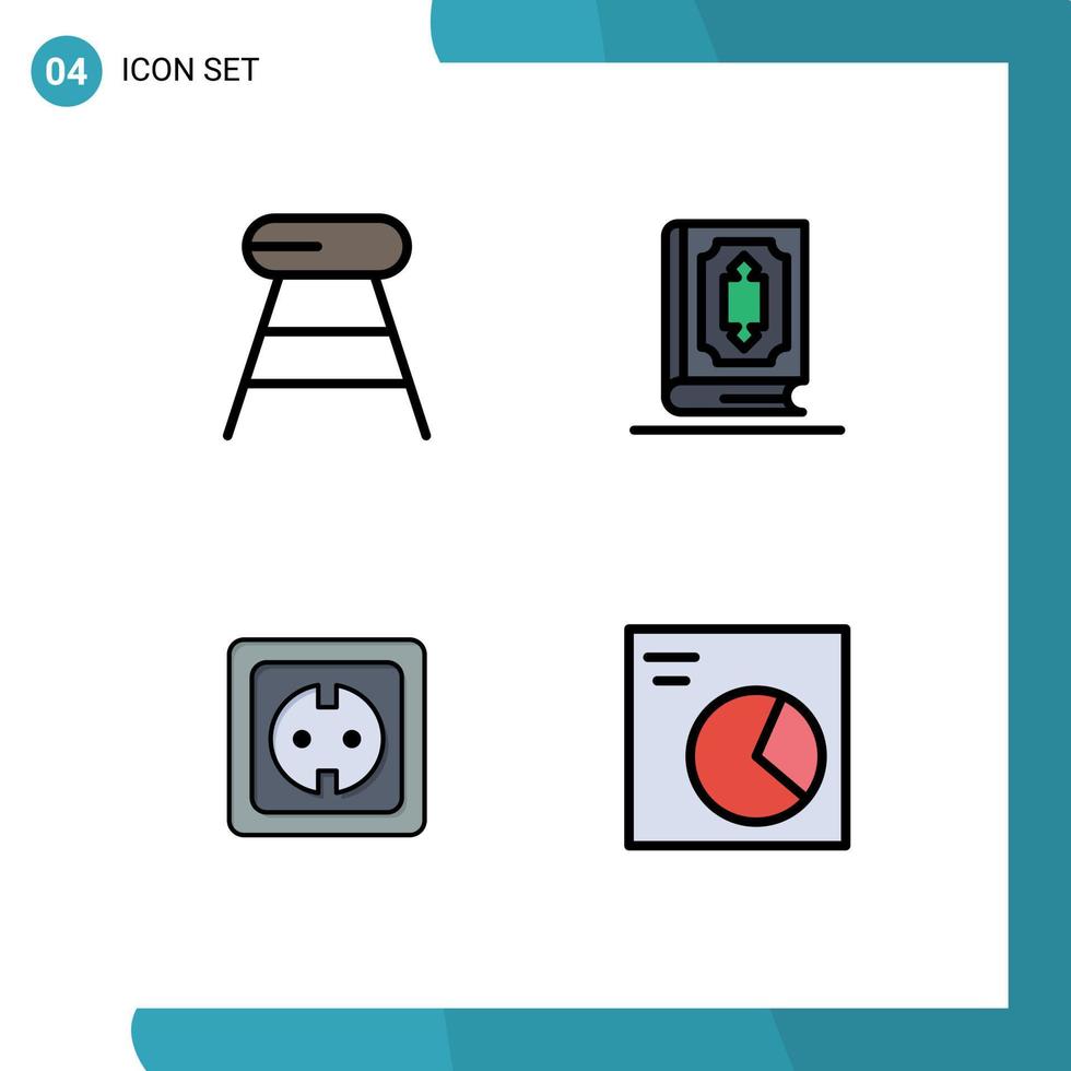 Group of 4 Filledline Flat Colors Signs and Symbols for coffee electrical seat islam plug Editable Vector Design Elements