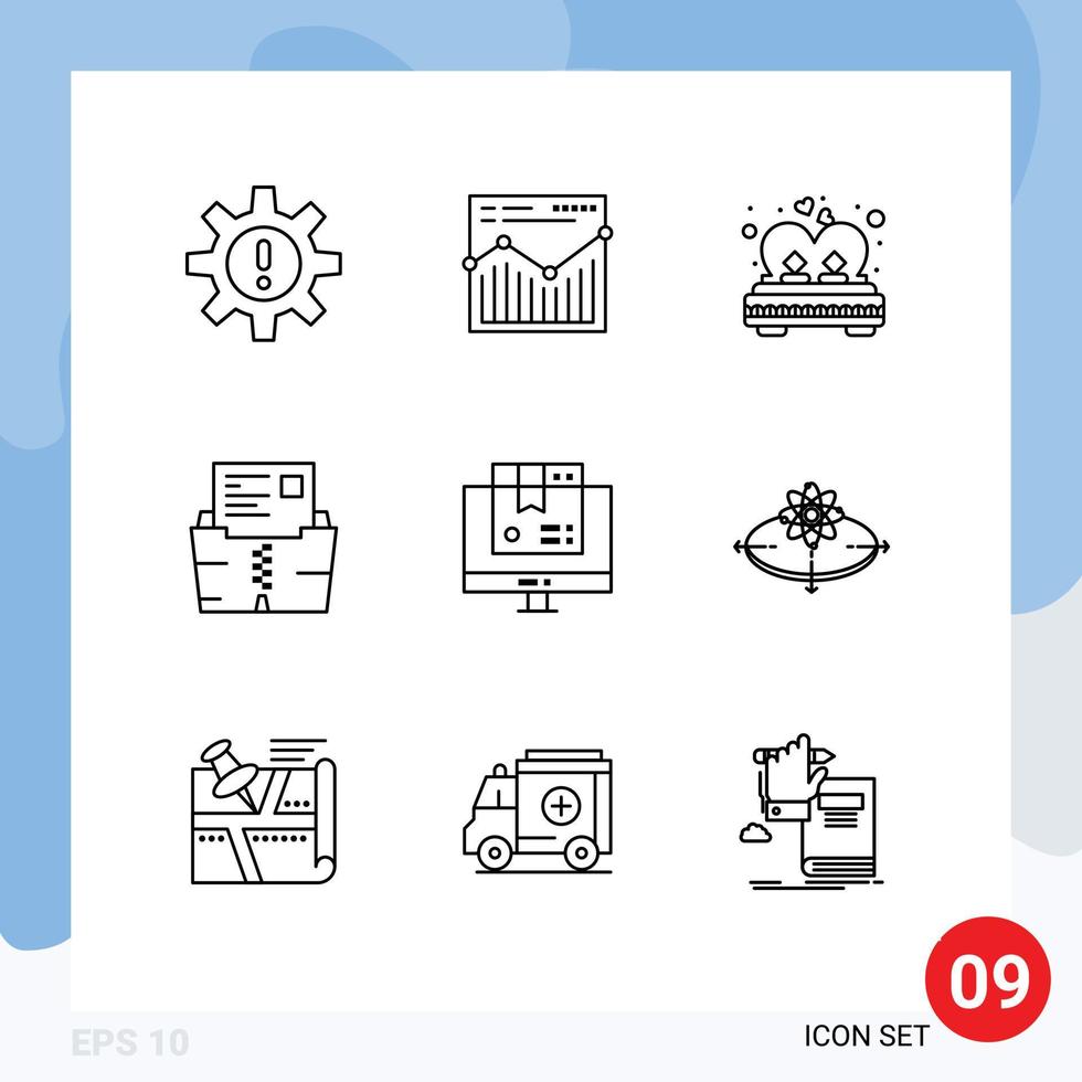 Set of 9 Modern UI Icons Symbols Signs for file data report zip married Editable Vector Design Elements